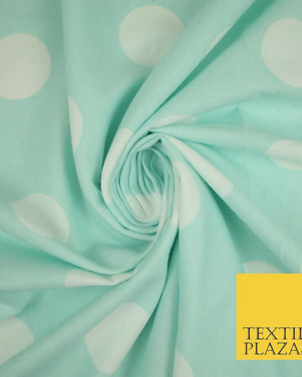 Mint White Large Spot Polka Dot Winceyette Soft Brushed Cotton Print Fabric 3973