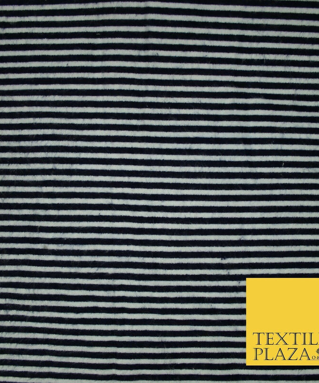 Navy Blue White Candy Stripe Winceyette Soft Brushed Cotton Print Fabric 3974