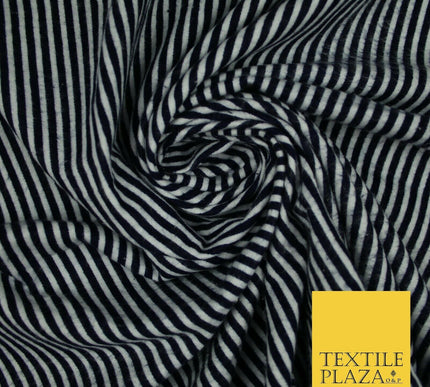 Navy Blue White Candy Stripe Winceyette Soft Brushed Cotton Print Fabric 3974
