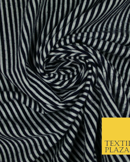 Navy Blue White Candy Stripe Winceyette Soft Brushed Cotton Print Fabric 3974