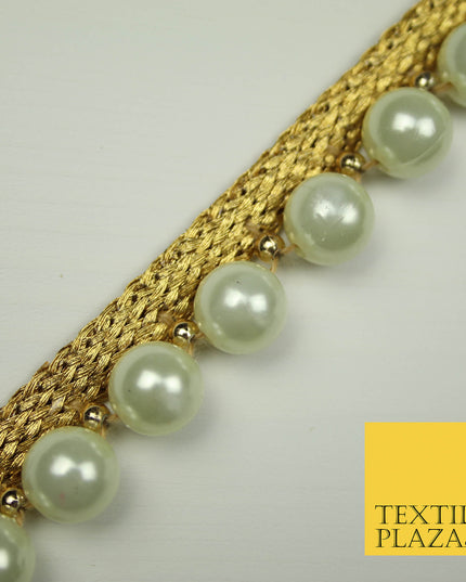 IVORY CREAM Large Pearl Bead Trimming Border Ribbon Ethnic Gota Trim Edging X408