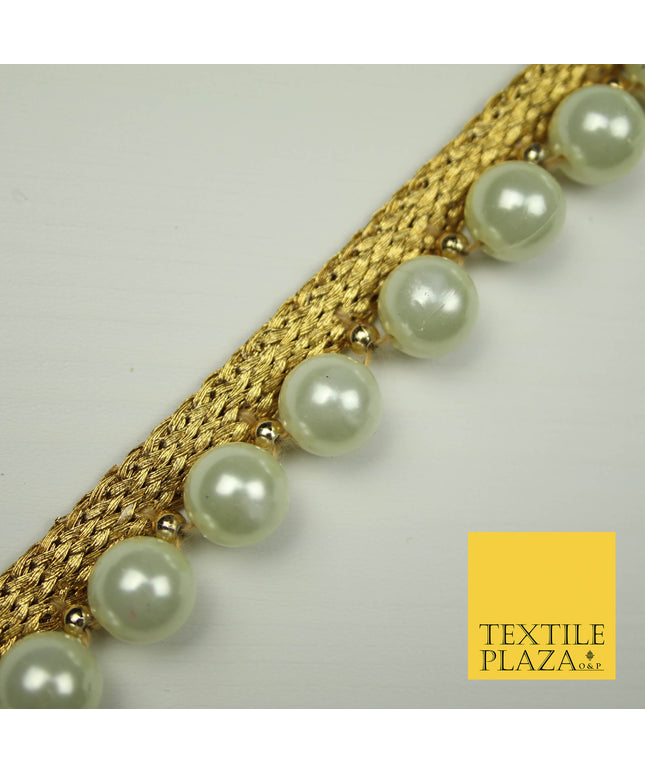IVORY CREAM Large Pearl Bead Trimming Border Ribbon Ethnic Gota Trim Edging X408