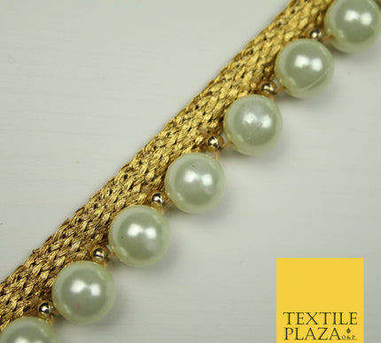 IVORY CREAM Large Pearl Bead Trimming Border Ribbon Ethnic Gota Trim Edging X408