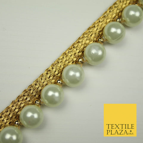 IVORY CREAM Large Pearl Bead Trimming Border Ribbon Ethnic Gota Trim Edging X408