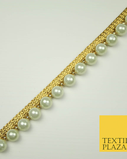 IVORY CREAM Large Pearl Bead Trimming Border Ribbon Ethnic Gota Trim Edging X408