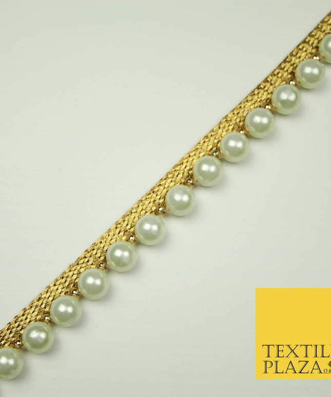 IVORY CREAM Large Pearl Bead Trimming Border Ribbon Ethnic Gota Trim Edging X408