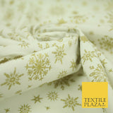 Ivory Cream Gold Metallic Falling Snowflakes Printed 100% Cotton Fabric 4119