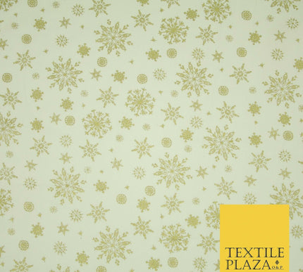 Ivory Cream Gold Metallic Falling Snowflakes Printed 100% Cotton Fabric 4119