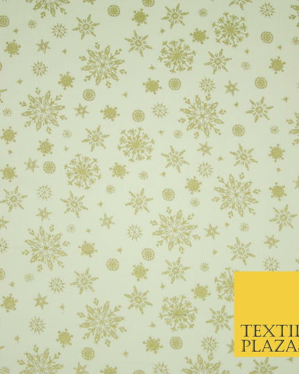 Ivory Cream Gold Metallic Falling Snowflakes Printed 100% Cotton Fabric 4119