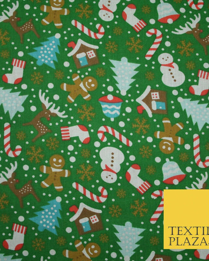 Festive Snowman Reindeer Christmas Printed Poly Cotton Fabric Polycotton 45"