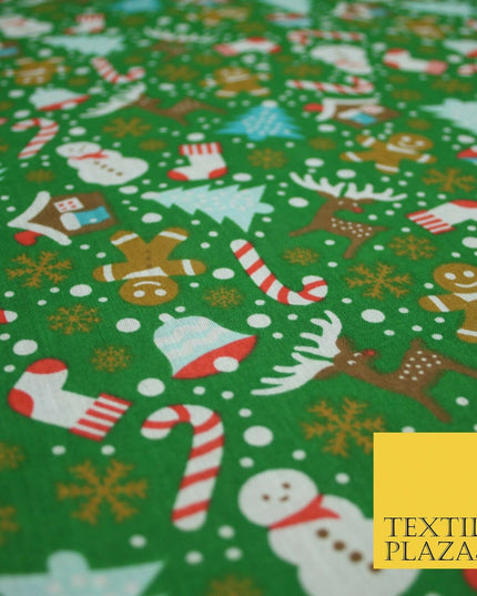 Festive Snowman Reindeer Christmas Printed Poly Cotton Fabric Polycotton 45"