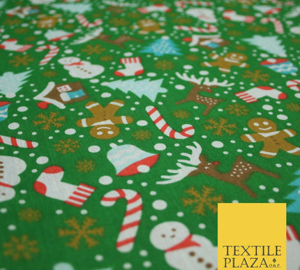 Festive Snowman Reindeer Christmas Printed Poly Cotton Fabric Polycotton 45"
