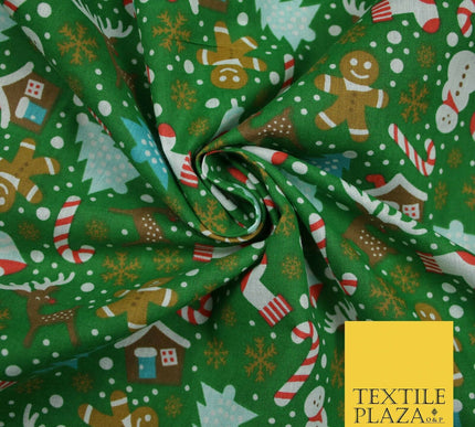 Festive Snowman Reindeer Christmas Printed Poly Cotton Fabric Polycotton 45"