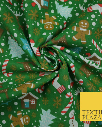 Festive Snowman Reindeer Christmas Printed Poly Cotton Fabric Polycotton 45"