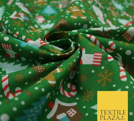 Festive Snowman Reindeer Christmas Printed Poly Cotton Fabric Polycotton 45"