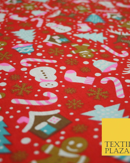 Festive Snowman Reindeer Christmas Printed Poly Cotton Fabric Polycotton 45"