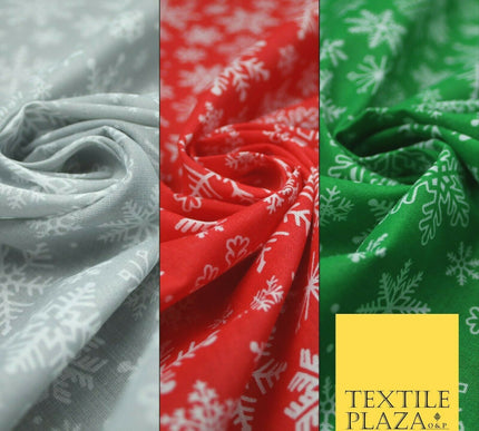 Festive White Snowflakes Christmas Printed Poly Cotton Fabric Polycotton 45"