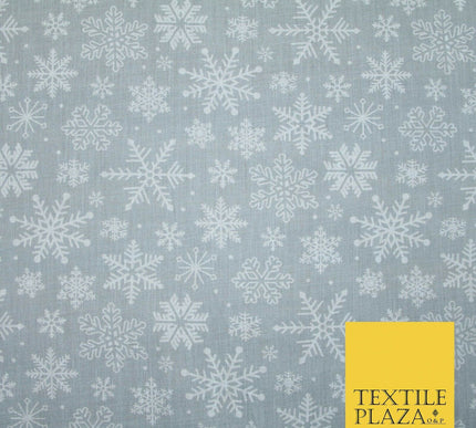 Festive White Snowflakes Christmas Printed Poly Cotton Fabric Polycotton 45"