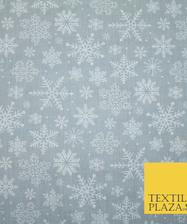 Festive White Snowflakes Christmas Printed Poly Cotton Fabric Polycotton 45"
