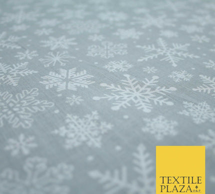 Festive White Snowflakes Christmas Printed Poly Cotton Fabric Polycotton 45"