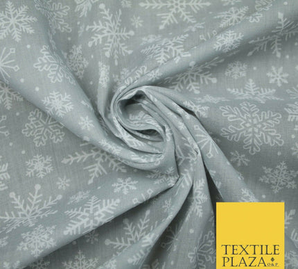 Festive White Snowflakes Christmas Printed Poly Cotton Fabric Polycotton 45"