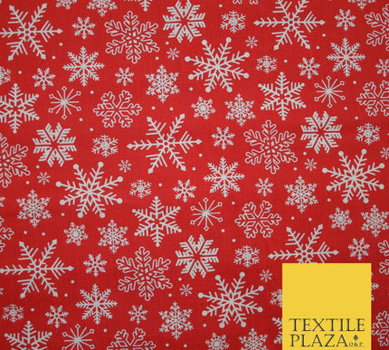Festive White Snowflakes Christmas Printed Poly Cotton Fabric Polycotton 45"