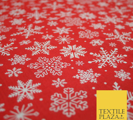 Festive White Snowflakes Christmas Printed Poly Cotton Fabric Polycotton 45"
