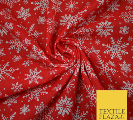Festive White Snowflakes Christmas Printed Poly Cotton Fabric Polycotton 45"