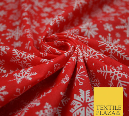 Festive White Snowflakes Christmas Printed Poly Cotton Fabric Polycotton 45"
