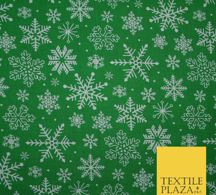 Festive White Snowflakes Christmas Printed Poly Cotton Fabric Polycotton 45"