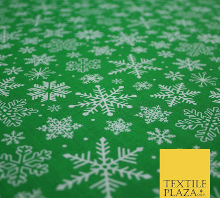 Festive White Snowflakes Christmas Printed Poly Cotton Fabric Polycotton 45"