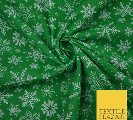 Festive White Snowflakes Christmas Printed Poly Cotton Fabric Polycotton 45"