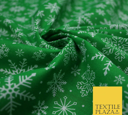 Festive White Snowflakes Christmas Printed Poly Cotton Fabric Polycotton 45"