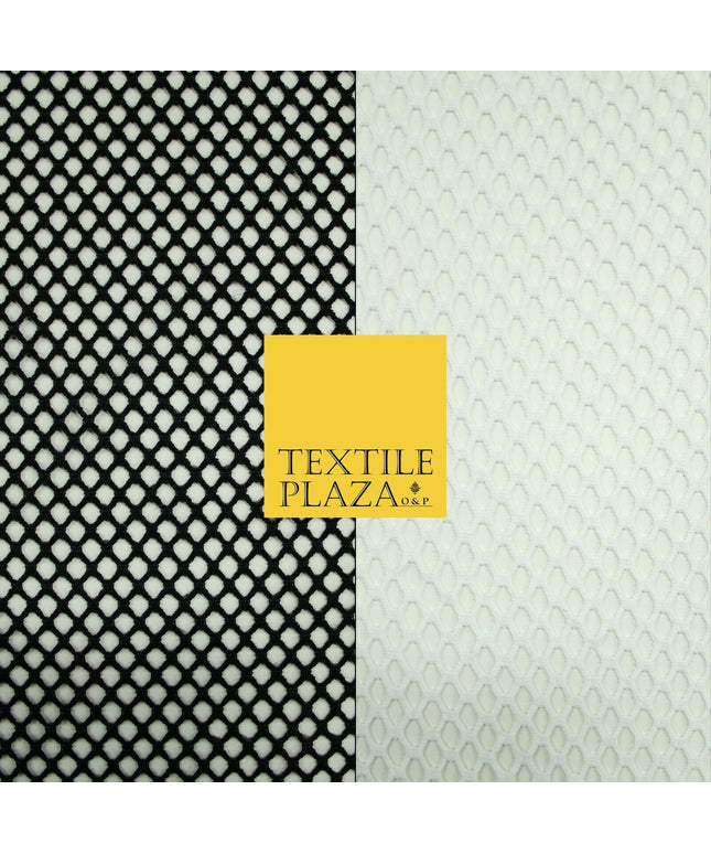 BLACK / WHITE Airtex Fish Net Mesh Sports Stretch Polyester Dress Material 63"