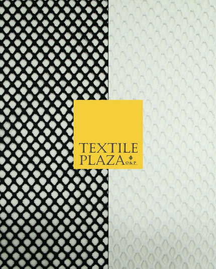 BLACK / WHITE Airtex Fish Net Mesh Sports Stretch Polyester Dress Material 63"