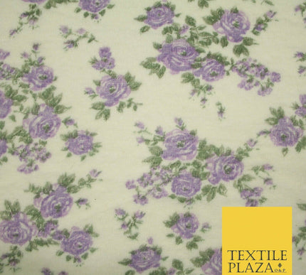 Ivory Lilac Floral Roses Soft Brushed Knit Jersey Fabric Stretch Dress 54" 5093