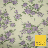 Ivory Lilac Floral Roses Soft Brushed Knit Jersey Fabric Stretch Dress 54" 5093