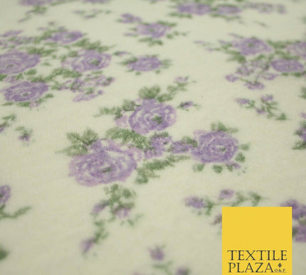 Ivory Lilac Floral Roses Soft Brushed Knit Jersey Fabric Stretch Dress 54" 5093
