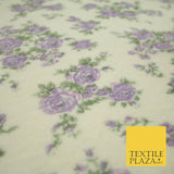 Ivory Lilac Floral Roses Soft Brushed Knit Jersey Fabric Stretch Dress 54" 5093