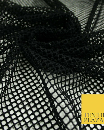 BLACK / WHITE Airtex Fish Net Mesh Sports Stretch Polyester Dress Material 63"
