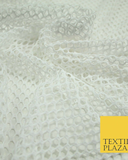 BLACK / WHITE Airtex Fish Net Mesh Sports Stretch Polyester Dress Material 63"
