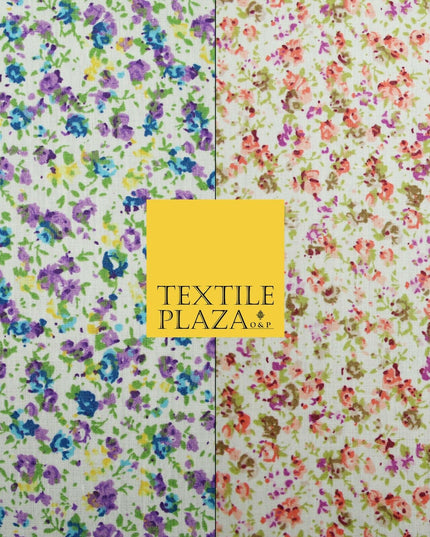 Ivory Mini Watercolour Floral Ditsy Printed Polycotton Fabric Dress Craft 44"