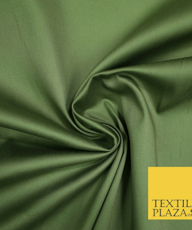 Olive / Bottle Green Premium Plain COTTON Sateen Fabric Suits Shirts Trousers59"