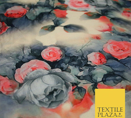 Vintage Floral Roses Printed Soft Micro Velvet Velour Non Stretch Fabric 5175