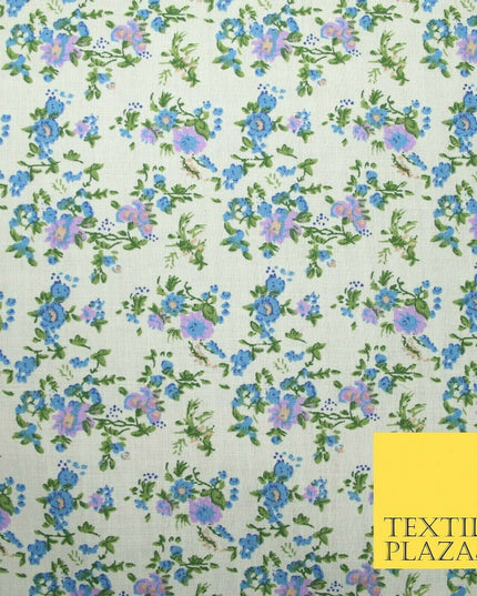Ivory Blue Purple Mini Floral Printed Polycotton Fabric Dress Craft 44" 5168