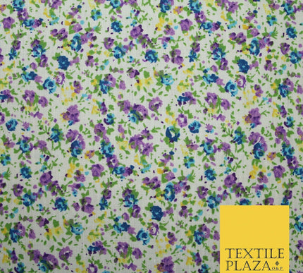 Ivory Mini Watercolour Floral Ditsy Printed Polycotton Fabric Dress Craft 44"