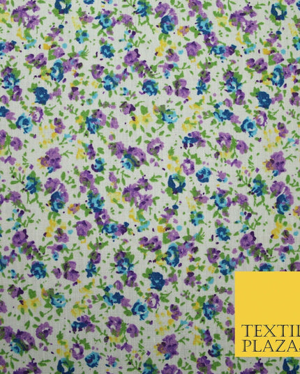 Ivory Mini Watercolour Floral Ditsy Printed Polycotton Fabric Dress Craft 44"