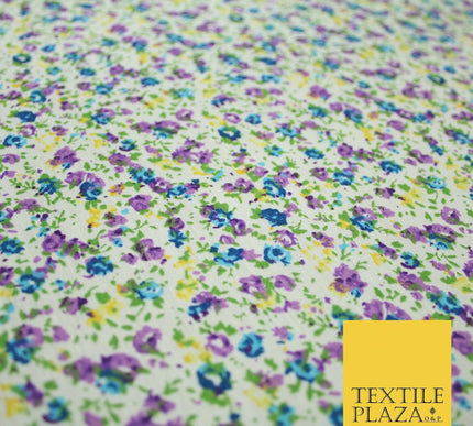 Ivory Mini Watercolour Floral Ditsy Printed Polycotton Fabric Dress Craft 44"