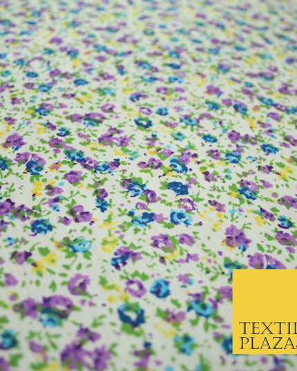 Ivory Mini Watercolour Floral Ditsy Printed Polycotton Fabric Dress Craft 44"