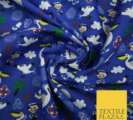 Pirate Kids Pelican Bird Sailor Sea Anchor Nautical Printed Polycotton Fabric44"